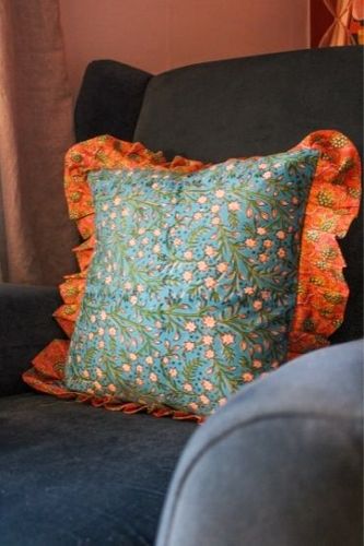 BLOCK PRINT FLOUNCE CUSHION